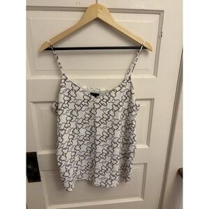 Ann Taylor Women's White Sleeveless Lined Heart Print V Neck Tank Top Size Large